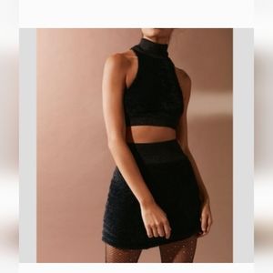 Urban Outfitters Fuzzy Crop Top & Matching Mini Skirt Womens Medium Black